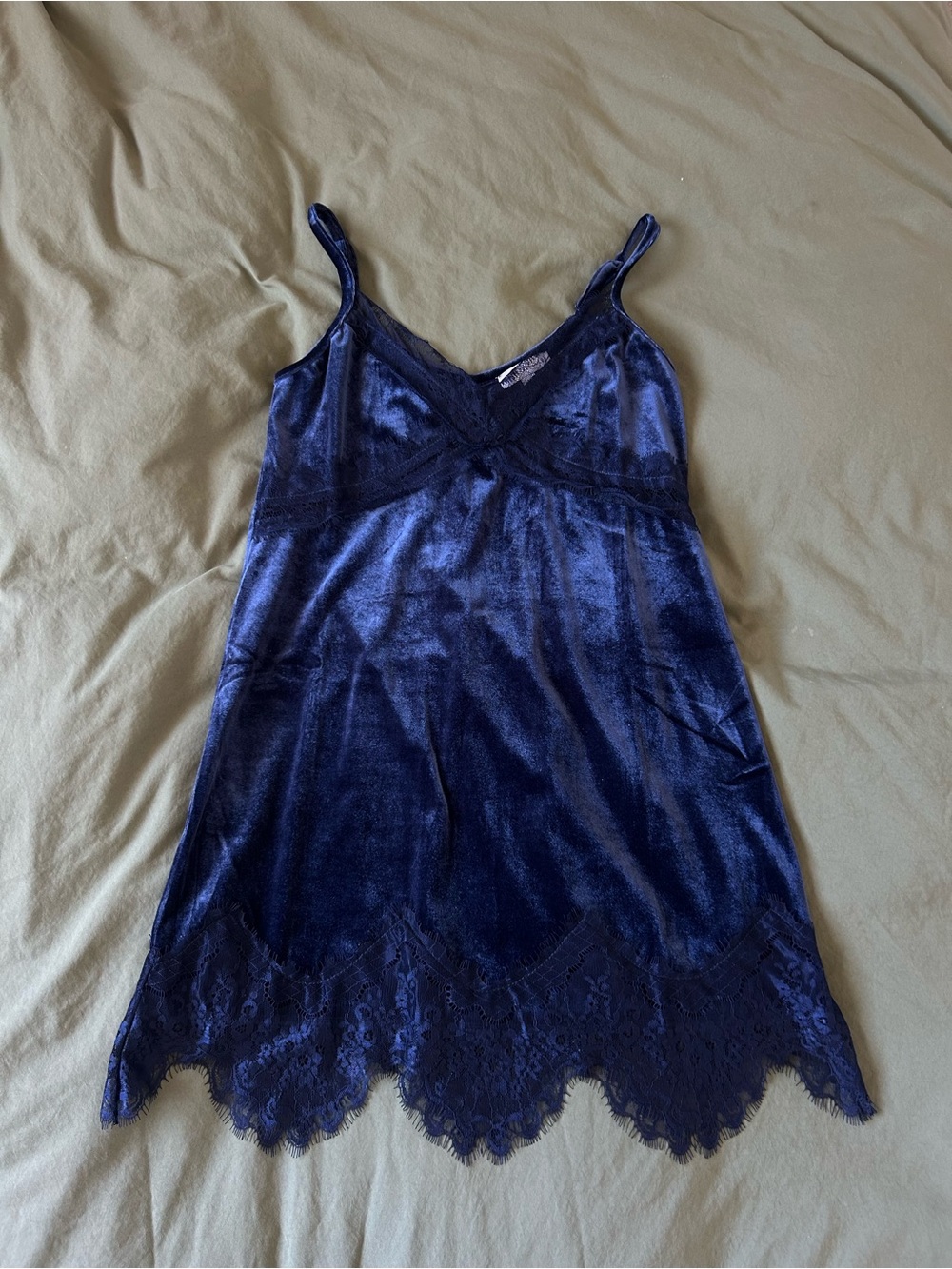 Sincerely Jules Navy Blue Velvet Lace Mini Slip Dress | Size M